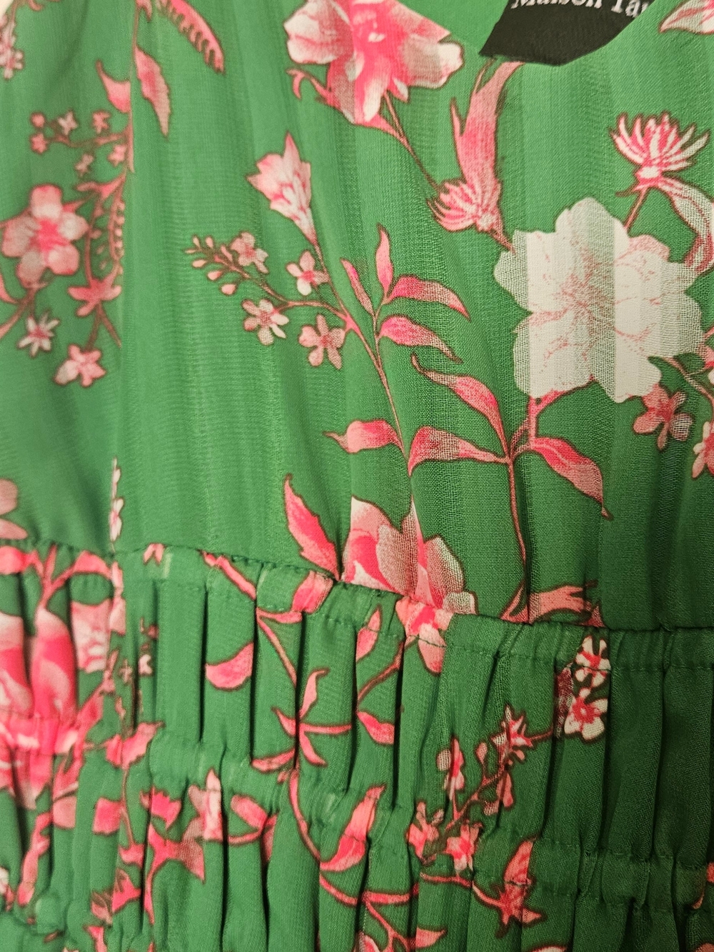 Maison Tara Green Floral Maxi Dress with Pink & White Blooms - Picture 6 of 6